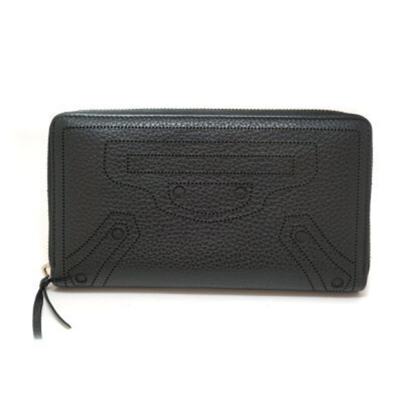 BALENCIAGA Continental Zip Wallet Black Leather Perforated - Picture 1 of 10